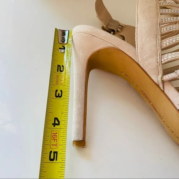 VINCE CAMUTO Nude Cream Suede Sequin Sparkly Strappy Stiletto Sandal Heels 8.5