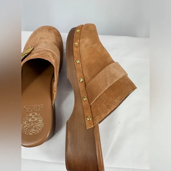 Vince Camuto | Women’s 9 Suede Cognac Brown Canzenee Clogs Mules