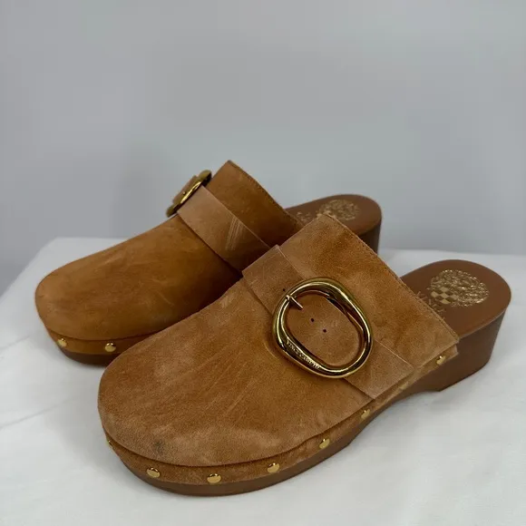 Vince Camuto | Women’s 9 Suede Cognac Brown Canzenee Clogs Mules
