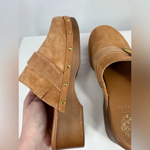 Vince Camuto | Women’s 9 Suede Cognac Brown Canzenee Clogs Mules