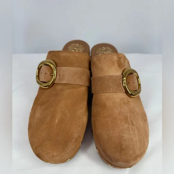 Vince Camuto | Women’s 9 Suede Cognac Brown Canzenee Clogs Mules