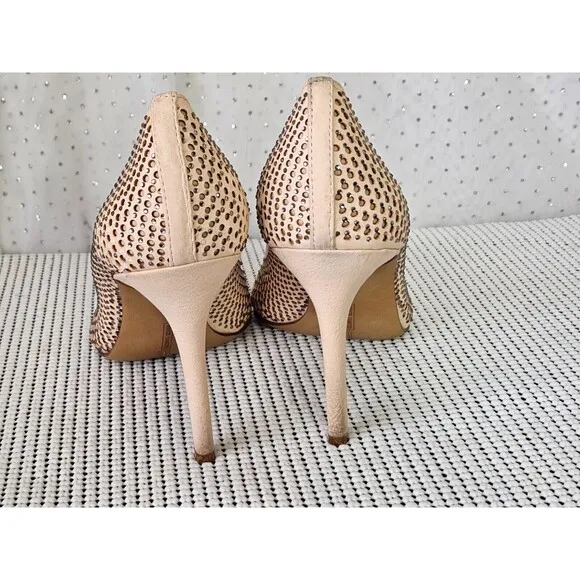 Vince Camuto Women's Diamond Pointed Toe Heels Stiletos Nude Leather Shoes 9M