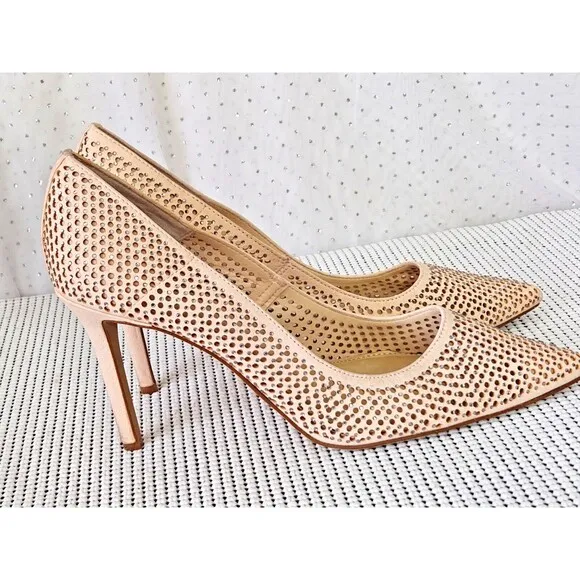 Vince Camuto Women's Diamond Pointed Toe Heels Stiletos Nude Leather Shoes 9M