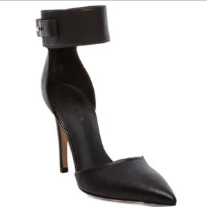 Vince Classic Black Leather D’Orsay Pointed Toe Ankle Strap Heels Size 8/39