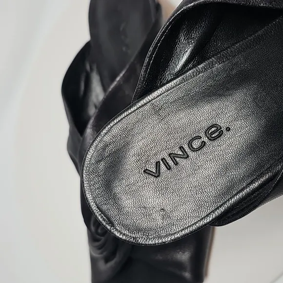 Vince Denise Sandals Heels Mules Slip-On Open Toe Knot Black Brown Leather 8