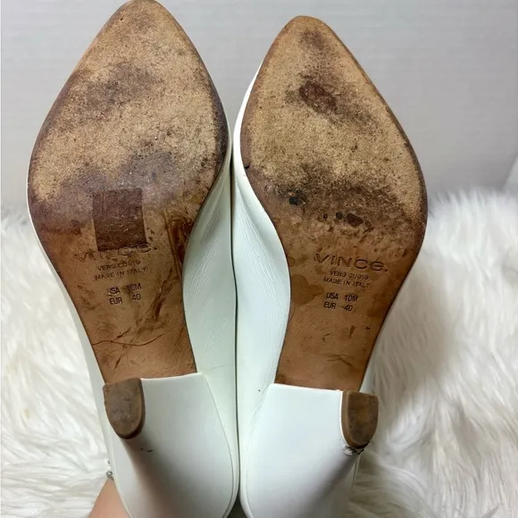 VINCE Emberly White Leather Pointy-Toe Mules