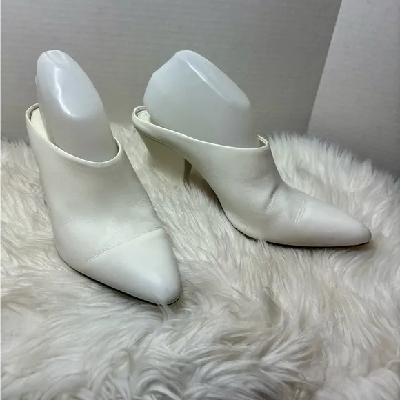 VINCE Emberly White Leather Pointy-Toe Mules
