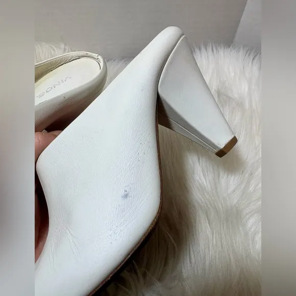 VINCE Emberly White Leather Pointy-Toe Mules