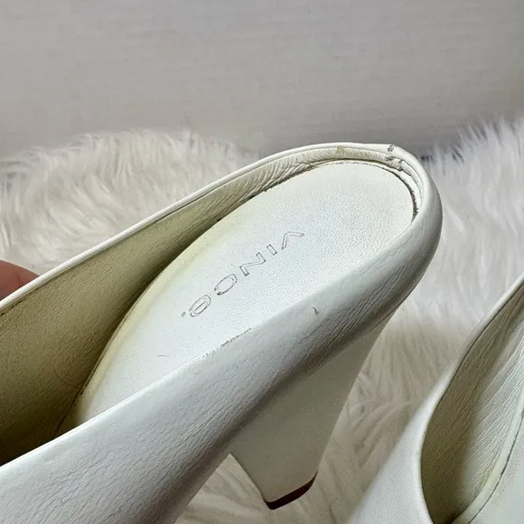 VINCE Emberly White Leather Pointy-Toe Mules