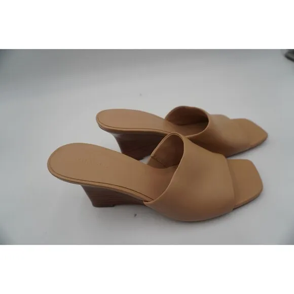 Vince Pia Tan blonde Butterly leather square toe wooden Wedge Mule size 9.5/40.5