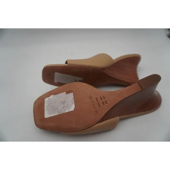 Vince Pia Tan blonde Butterly leather square toe wooden Wedge Mule size 9.5/40.5
