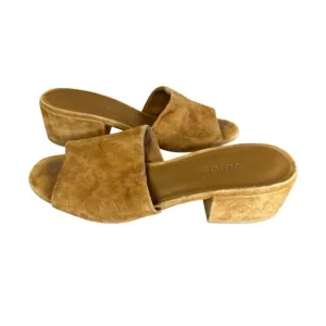Vince Rachelle Suede Mules Chestnut Brown Size 7.5 Slide Block Heel Sandals