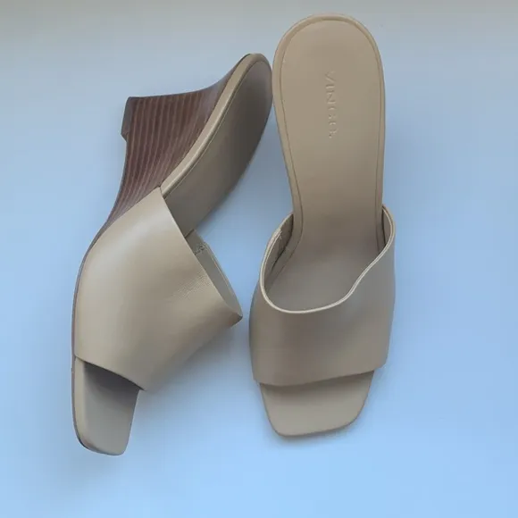 Vince Tan Leather Open Toe Mules Size 41
