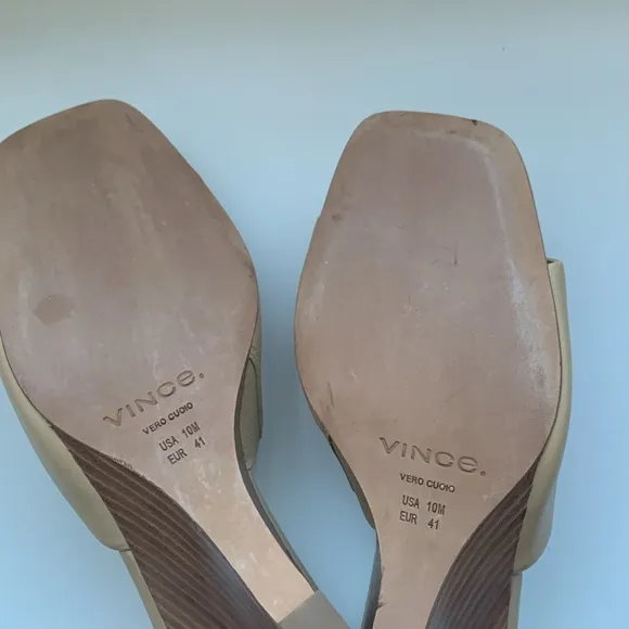 Vince Tan Leather Open Toe Mules Size 41