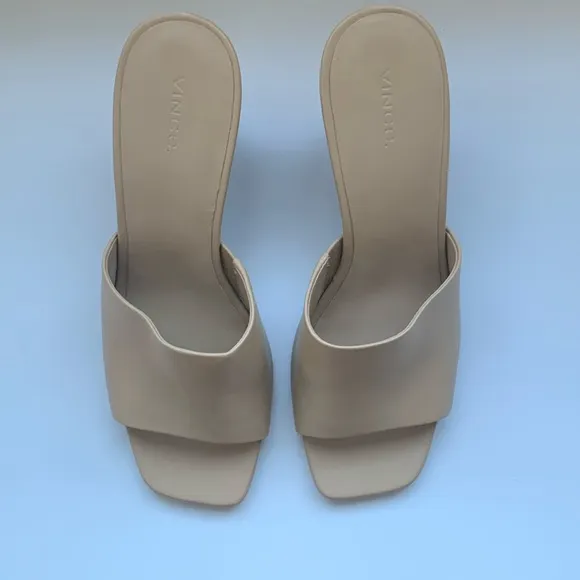Vince Tan Leather Open Toe Mules Size 41