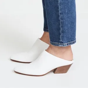 Vince. Vigo Optic White Leather Slip On Mules Sz 8