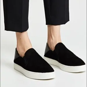 VINCE Garvey Suede Slip-on Mules Sneakers Black 38.5