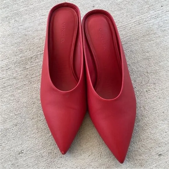 Vince Women's Ralston Leather Mules Red Sz. 37 US 7