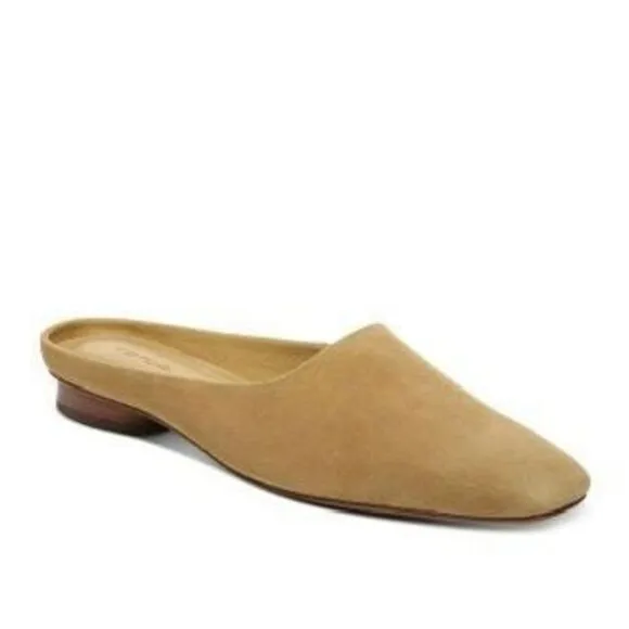 Vince Women's Valentina Tan Square Suede Toe Mules Size 8