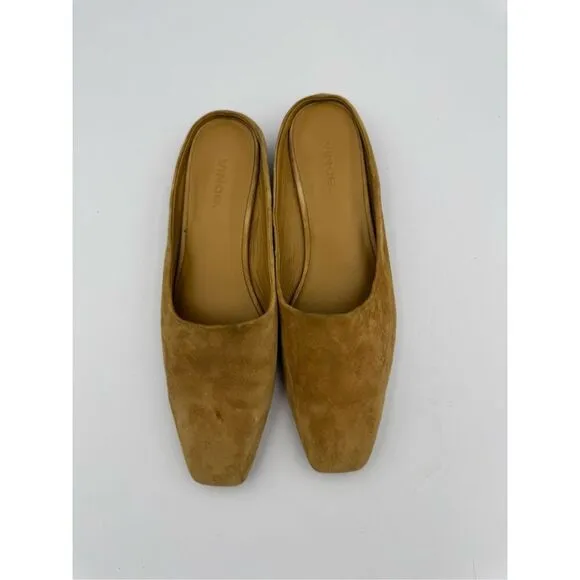 Vince Women's Valentina Tan Square Suede Toe Mules Size 8