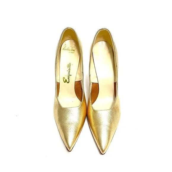 Vintage 1950s metallic gold pebble leather pointed toe stiletto rockabilly heels