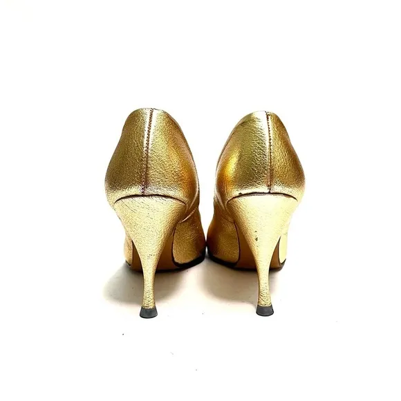 Vintage 1950s metallic gold pebble leather pointed toe stiletto rockabilly heels