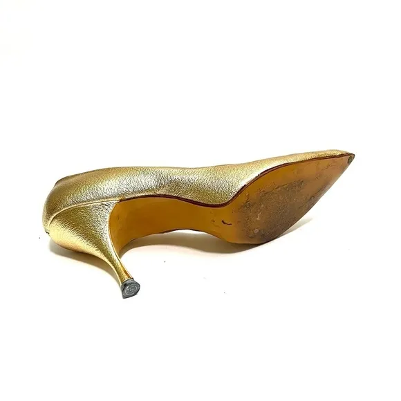 Vintage 1950s metallic gold pebble leather pointed toe stiletto rockabilly heels