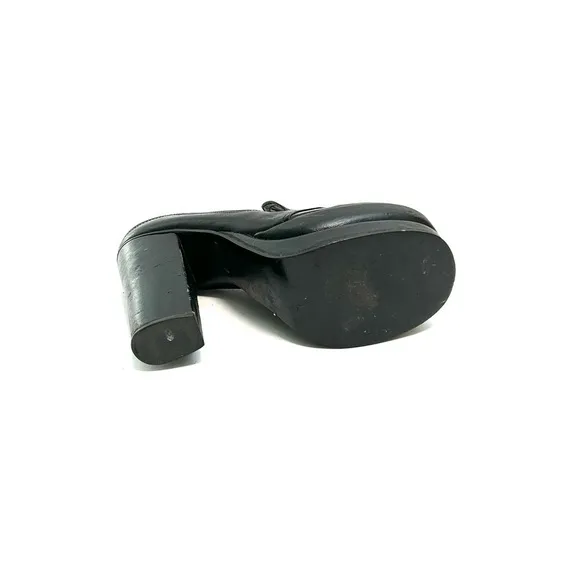 Vintage 1970s black leather platform loafer disco heels