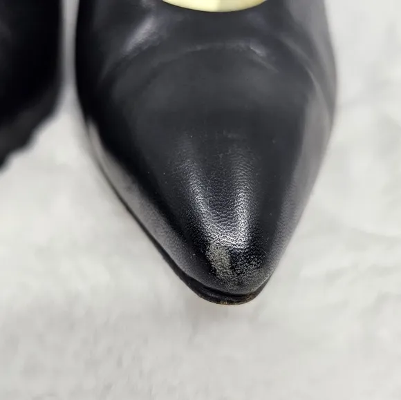 Vintage 1980's Walter Steiger metal back cap pointed closed toe black heels 8.5