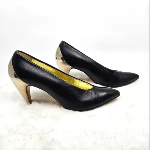 Vintage 1980's Walter Steiger metal back cap pointed closed toe black heels 8.5