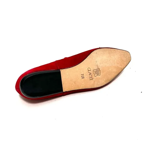 Vintage 1980s women’s lipstick red suede lace up pointed toe oxfords