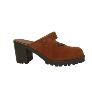 VINTAGE 90s Women's Brown Clogs Nubuck Leather Chunky Platform Mules Size 7.5