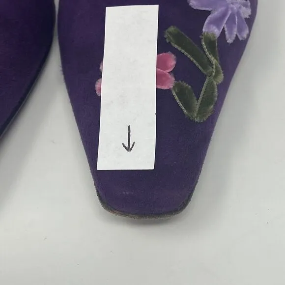 Vintage Bruno Magli Pointed Square Toe Mule Kitten Heels Size 38 Purple Suede