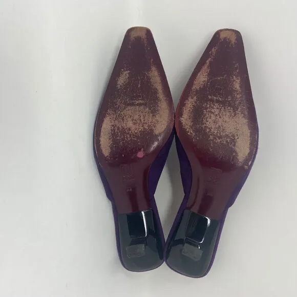 Vintage Bruno Magli Pointed Square Toe Mule Kitten Heels Size 38 Purple Suede
