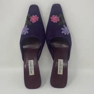 Vintage Bruno Magli Pointed Square Toe Mule Kitten Heels Size 38 Purple Suede