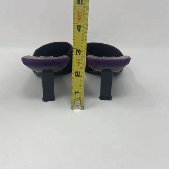 Vintage Bruno Magli Pointed Square Toe Mule Kitten Heels Size 38 Purple Suede