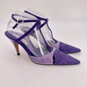 Vintage Christian LaCroix Purple Suede Italy Strappy Heels Size 38.5