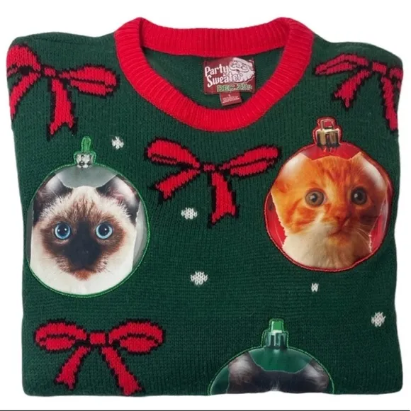 Vintage Christmas Sweater Pretty Cats Not So Ugly Christmas Sweater Size Large