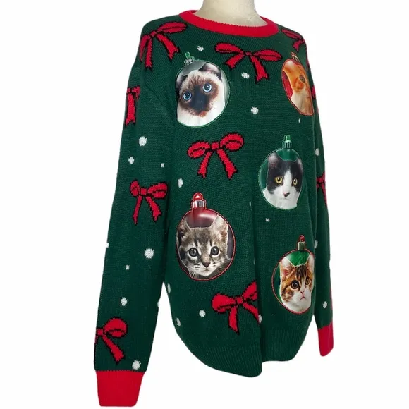 Vintage Christmas Sweater Pretty Cats Not So Ugly Christmas Sweater Size Large