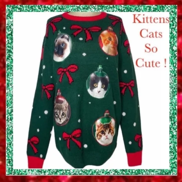 Vintage Christmas Sweater Pretty Cats Not So Ugly Christmas Sweater Size Large