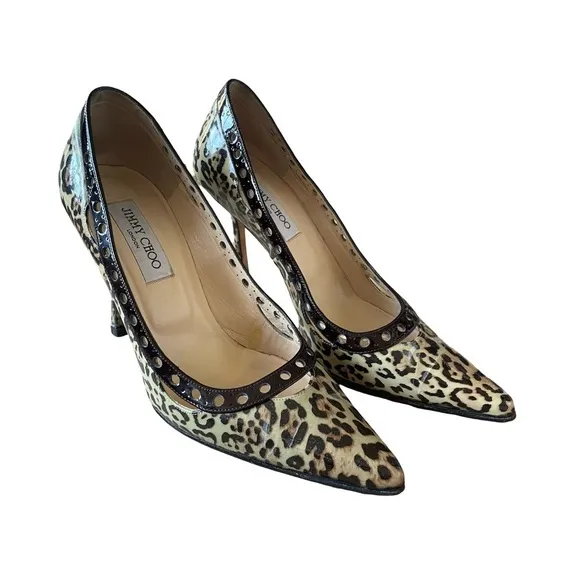 Vintage Jimmy Choo Erin Taupe Leopard Heels Size 39 (8.5)