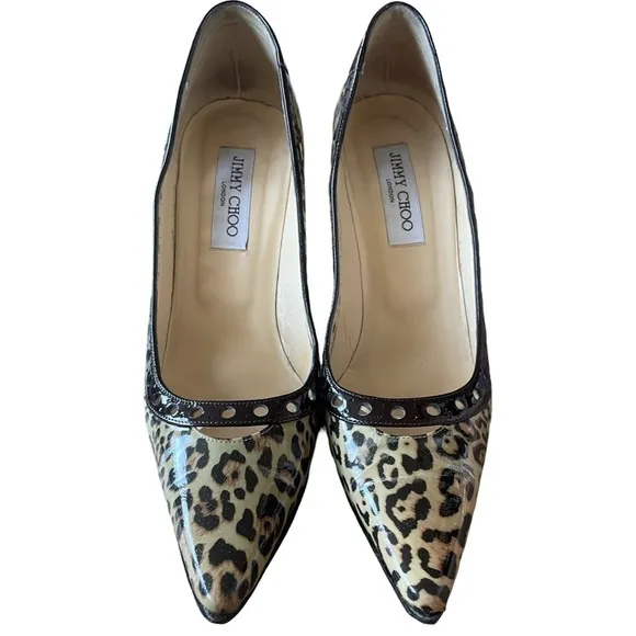 Vintage Jimmy Choo Erin Taupe Leopard Heels Size 39 (8.5)