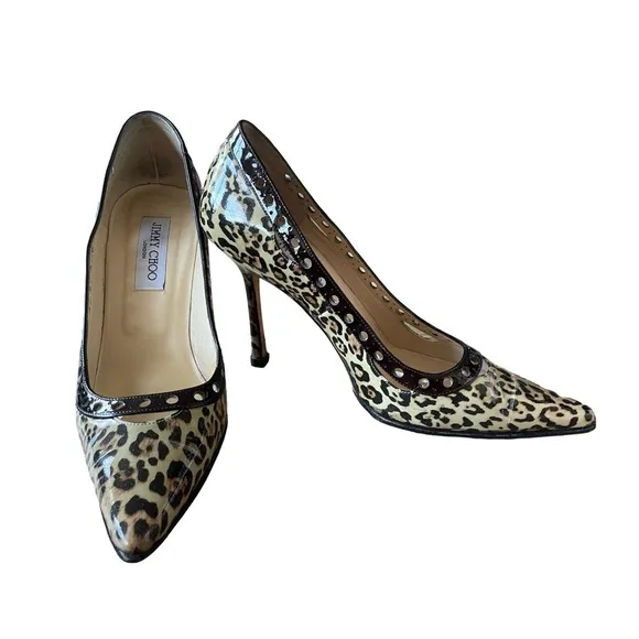 Vintage Jimmy Choo Erin Taupe Leopard Heels Size 39 (8.5)
