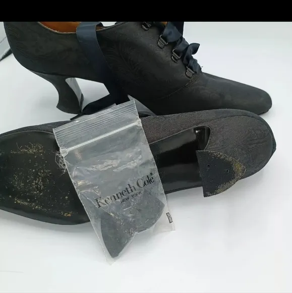 Vintage Kenneth Cole Made In Spain Black Kitten Damask Lace Pointed Witchy 9AA