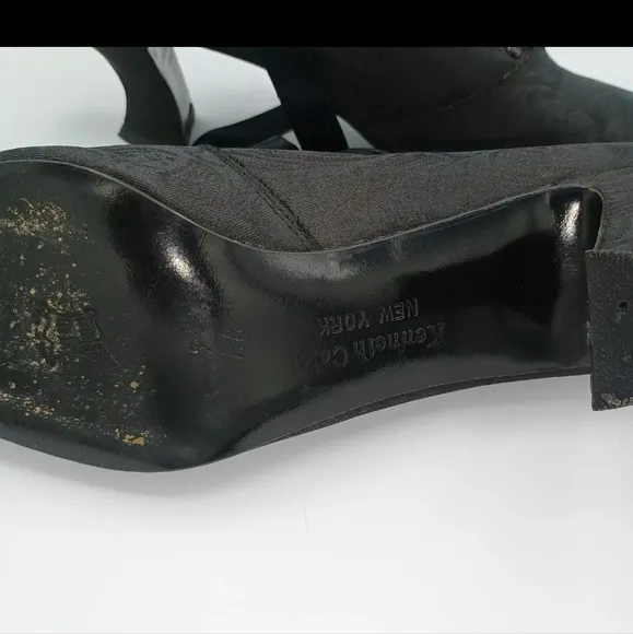 Vintage Kenneth Cole Made In Spain Black Kitten Damask Lace Pointed Witchy 9AA