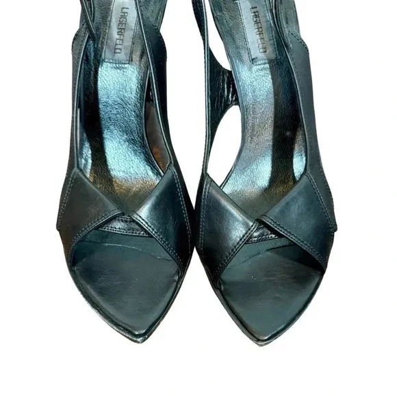 Vintage Lagerfeld Couture 1980s Architectural Pointed Slingback Leather Heels
