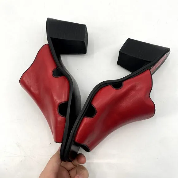 Vintage Nine West Red Leather Heeled Mules