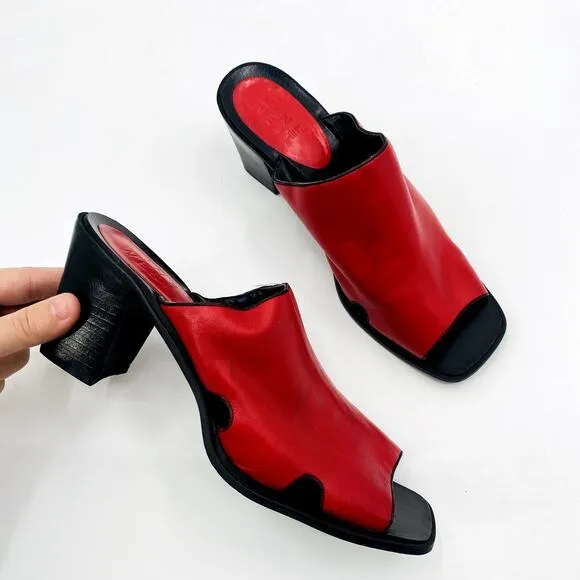 Vintage Nine West Red Leather Heeled Mules