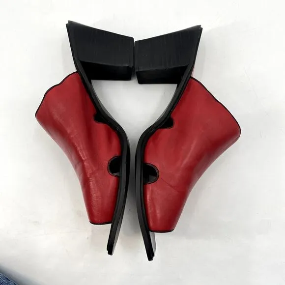 Vintage Nine West Red Leather Heeled Mules