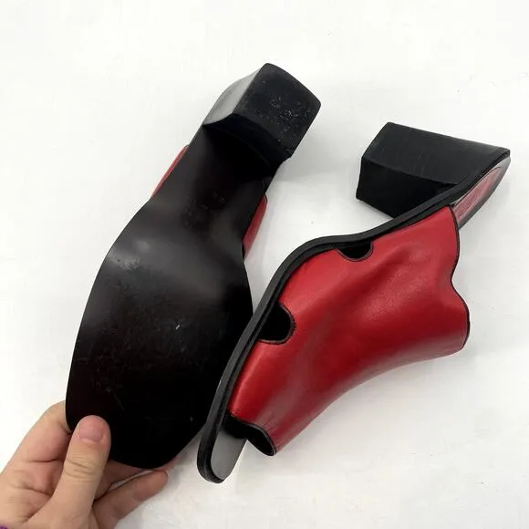 Vintage Nine West Red Leather Heeled Mules